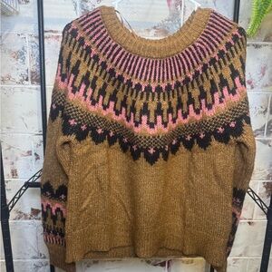 Knox Rose Pink and Brown Patterned Sweater